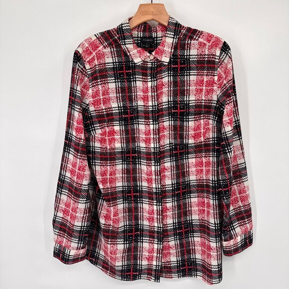 Talbots Womens Plaid blouse top size Large red black Long Sleeve Classic Fit - Picture 5 of 12